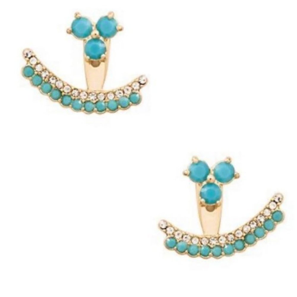 Kate Spade Dainty Sparklers Cluster 2 pc Earring Jacket Stud Turquoise Blue NWT